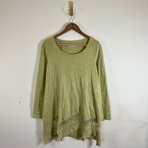 Soft Surroundings Linley Lace Hem Tunic Top Chartreuse Green Medium Boho Cotton